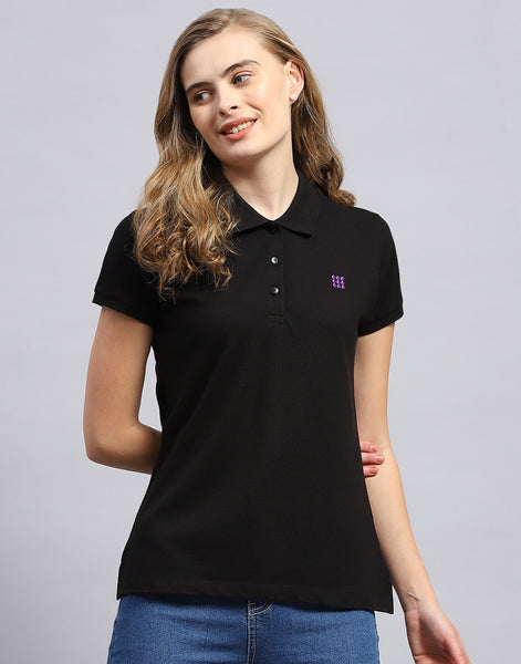 Buy Women Black Solid Polo Collar Half Sleeve T Shirt Online in India Rock Rockit